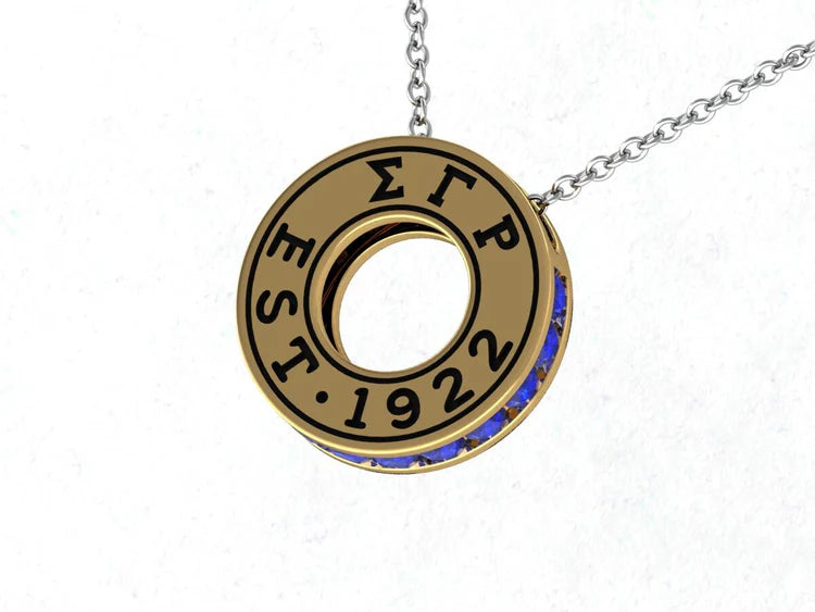 Sigma Gamma Rho Gold/ Rhoyal Blue Crystal Necklace